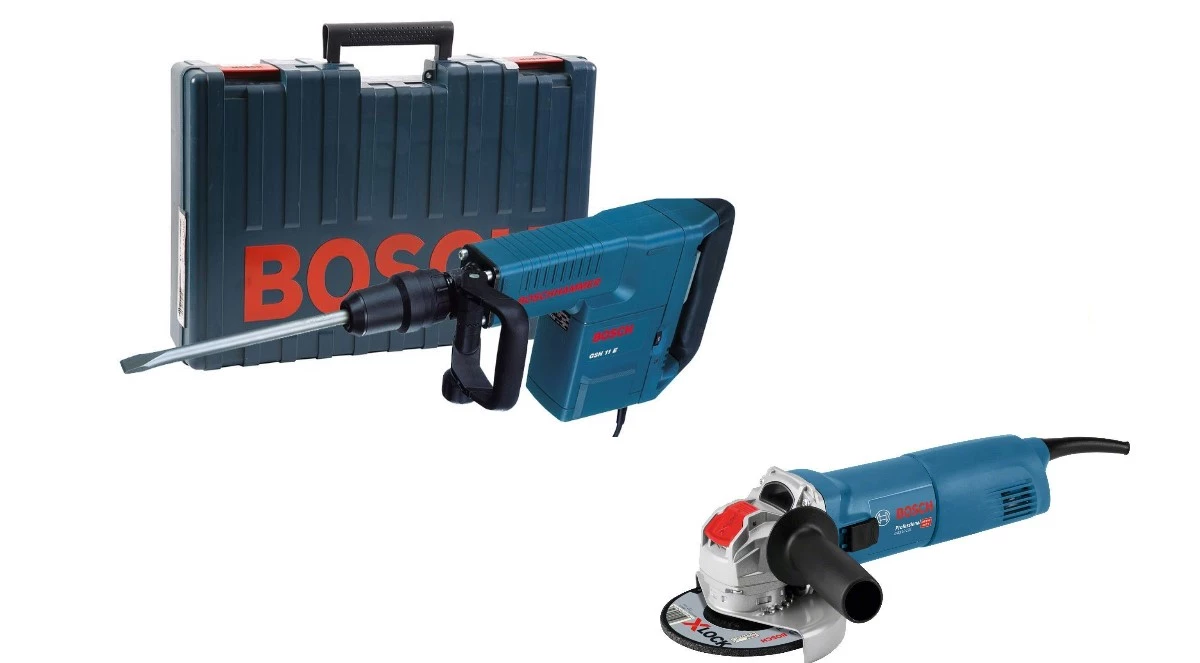 Bosch Bleu Perforateur Burineur GSH 11 E Professional Avec SDS-max + Meuleuse D'angle GWX 10-125 0615990M3F 1 Bosch Bleu Perforateur Burineur GSH 11 E Professional Avec SDS-max + Meuleuse D'angle GWX 10-125 0615990M3F